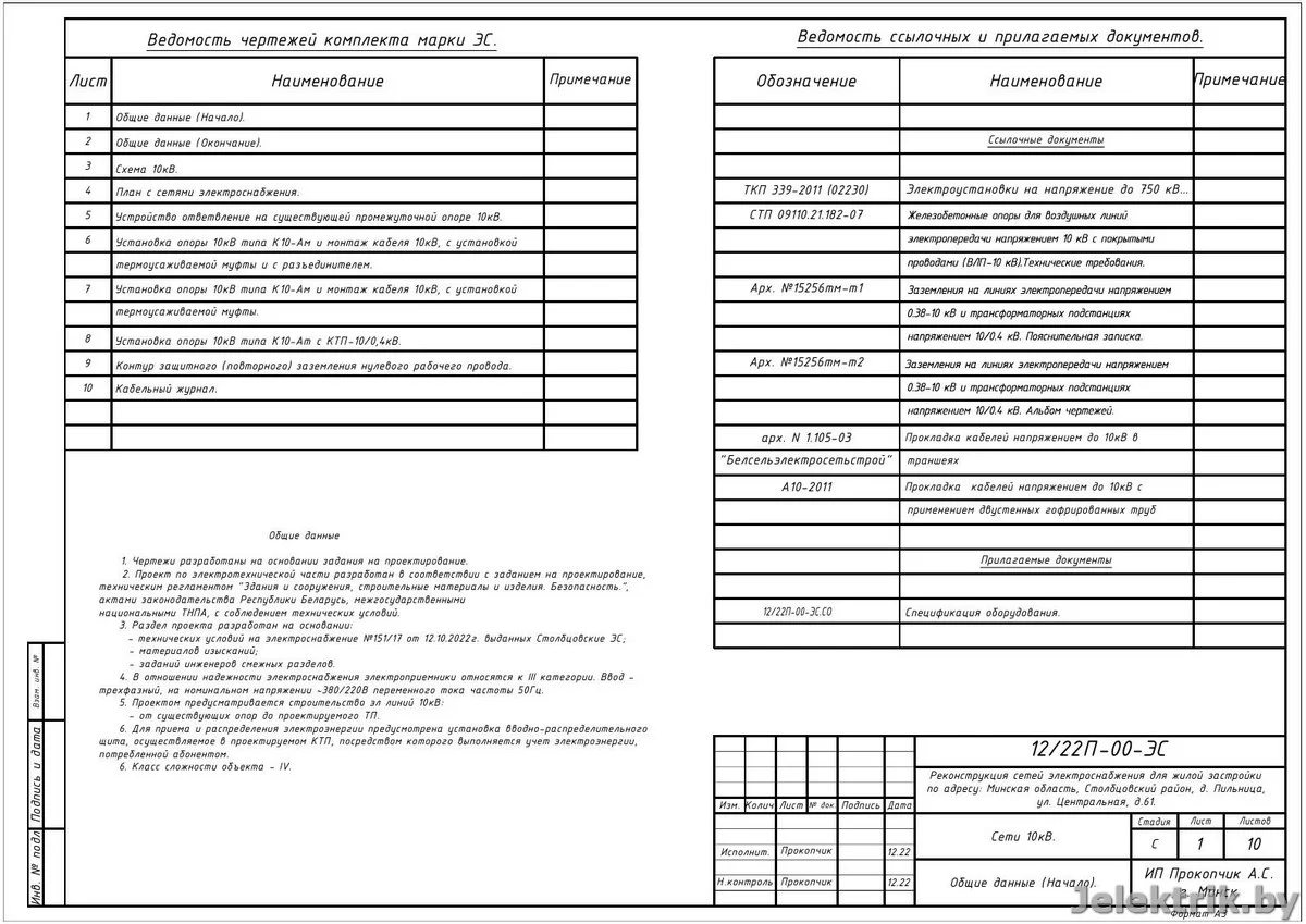 Титульный лист и обложка электропроекта