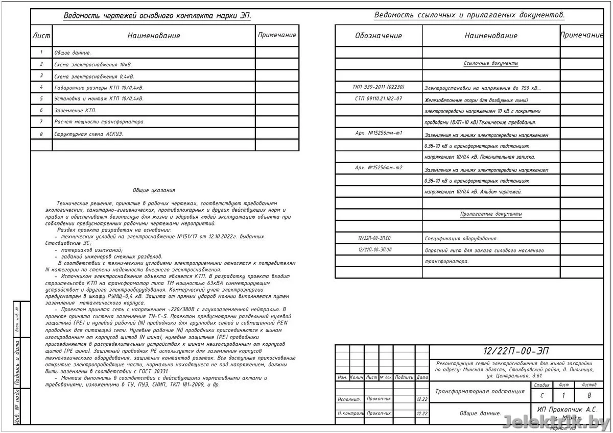 Титульный лист и обложка электропроекта