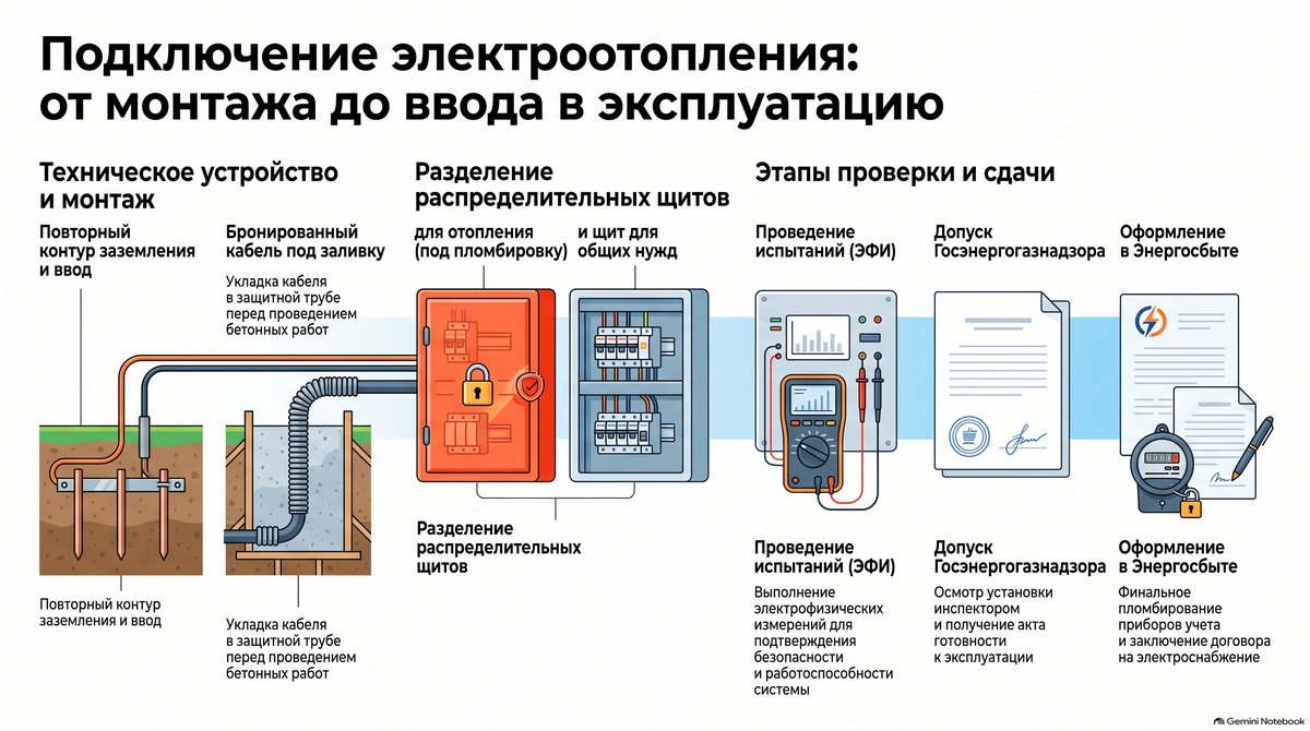 При подключении электроотопления к электроустановкам предъявляются жесткие требования ТКП и ПУЭ. Схема подключения и чек-лист подготовки электроустановки частного дома с электроотоплением